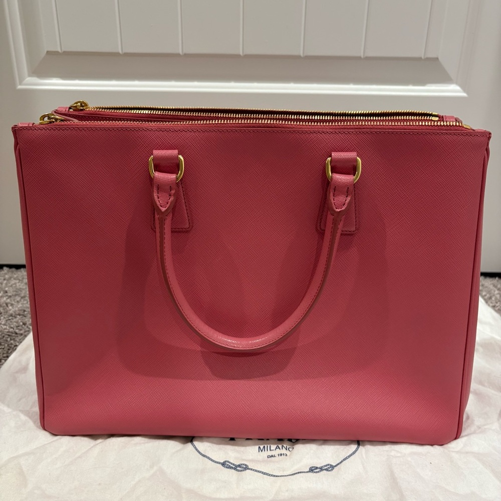 Authentic Prada Saffiano Leather Double Zip Pink Galleria Tote Bag - Picture 6 of 10